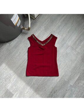 Red / Bronze Toned “San Francisco” Studded / Sequins Y2K Tank Top Shirt